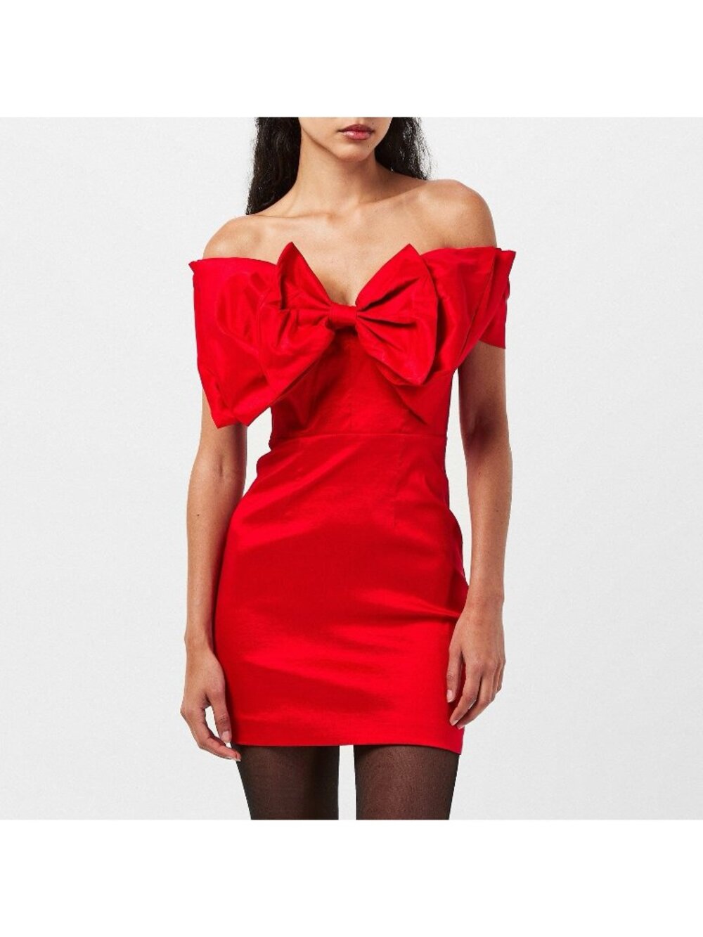 Bardot Mini Bow Red Dress Party Cold Shoulders Christmas Size 6 Small NWT